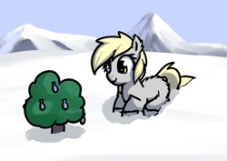 Size: 958x679 | Tagged: safe, artist:neuro, imported from ponybooru, derpy hooves, fish, pony, /mlp/, bush, butt fluff, ear fluff, ears, female, fish bush, fluffy, fush, mare, snow, snowpony (species), solo, species swap, taiga pony