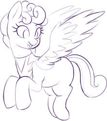 Size: 1627x1837 | Tagged: safe, artist:crade, rolling thunder, pegasus, pony, female, looking back, mare, monochrome, open smile, solo, spread wings, wings