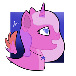 Size: 1000x1000 | Tagged: safe, artist:arthu, imported from derpibooru, oc, oc only, alicorn, pony, alicorn oc, bust, female, floating wings, heart eyes, horn, jewelry, mare, necklace, no pupils, open mouth, open smile, portrait, smiling, solo, wingding eyes, wings