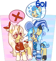 Size: 1600x1741 | Tagged: safe, artist:ube, artist:ubebreb, imported from derpibooru, oc, oc only, oc:bippity boppity, oc:french toast, pony, unicorn, pony town, clothes, female, hat, horn, mage, manga style, siblings, sisters, speech bubble, unicorn oc, witch hat, wizard