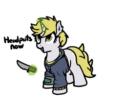 Size: 743x631 | Tagged: safe, artist:neuro, imported from derpibooru, oc, oc only, oc:misty sparks, pony, unicorn, fallout equestria, clothes, jacket, knife, pipbuck, solo