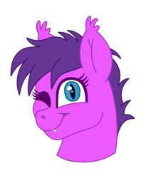 Size: 780x890 | Tagged: artist needed, safe, imported from derpibooru, oc, oc only, oc:melody bliss, bat pony, pony, bust, commission, one eye closed, portrait, simple background, solo, transparent background, wink