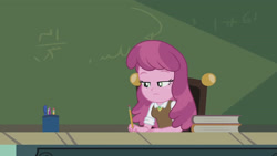 Size: 3410x1920 | Tagged: safe, imported from derpibooru, screencap, cheerilee, equestria girls, equestria girls series, the last day of school, book, chalkboard, female, high res, pencil, solo