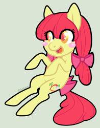 Size: 782x1000 | Tagged: safe, artist:soulnik, imported from derpibooru, apple bloom, earth pony, pony, alternate cutie mark, alternate hairstyle, blush sticker, blushing, female, filly, open mouth, open smile, smiling, solo