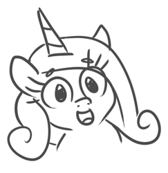 Size: 401x413 | Tagged: safe, artist:jargon scott, imported from derpibooru, princess cadance, alicorn, pony, black and white, close-up, female, grayscale, hi anon, looking at you, mare, meme, monochrome, simple background, solo, white background