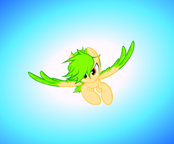 Size: 762x634 | Tagged: safe, artist:zombietator, imported from derpibooru, oc, oc only, pegasus, pony, colored wings, female, flying, gradient background, mare, pegasus oc, solo, two toned wings, wings