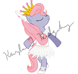 Size: 1024x972 | Tagged: safe, artist:kaylathehedgehog, imported from derpibooru, clover (g1), earth pony, pony, my little pony tales, ballerina, ballet, clothes, crown, dress, female, g1, g1 to g4, g4, generation leap, jewelry, mare, obtrusive text, odette, regalia, simple background, solo, swan lake, transparent background, tutu, vector