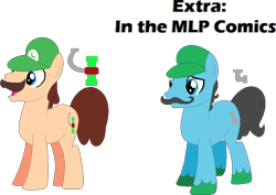 Size: 750x531 | Tagged: safe, artist:selenaede, artist:victorfazbear, imported from derpibooru, earth pony, pony, base used, brown mane, cap, crossover, cutie mark, facial hair, gray mane, hat, luigi, luigi's hat, male, moustache, ponified, simple background, stallion, standing, super mario bros., tail, transparent background, unshorn fetlocks