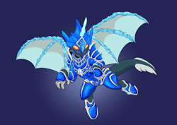 Size: 10912x7712 | Tagged: safe, artist:imposter dude, imported from derpibooru, oc, oc only, dragon, half-dragon, hybrid, pony, armor, commission, full armor, half-pony, ice horn, ice wings, male, simple background, solo