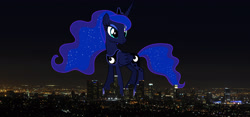 Size: 3430x1600 | Tagged: safe, artist:dashiesparkle edit, artist:theotterpony, edit, imported from derpibooru, vector edit, princess luna, alicorn, pony, female, giant pony, giantess, high res, highrise ponies, irl, macro, mare, photo, ponies in real life, solo, story included, vector