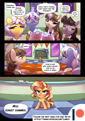 Size: 3541x5016 | Tagged: safe, artist:lummh, artist:shore2020, imported from derpibooru, apple polish, arpeggio, crystal clear, sunset shimmer, top marks, pony, unicorn, comic:the princess of love, advertisement, comic, cute, female, filly, filly sunset shimmer, male, mare, princess celestia's school for gifted unicorns, school, shimmerbetes, stallion, teacher, younger