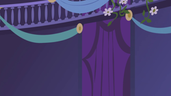 Size: 1280x720 | Tagged: safe, imported from derpibooru, screencap, friendship is magic, season 1, background, balcony, curtains, flower, liminal space, night, no pony, ponyville town hall, scenic ponyville