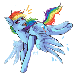 Size: 2048x2048 | Tagged: safe, artist:karamboll, imported from derpibooru, rainbow dash, pegasus, pony, colored sketch, female, high res, jumping, looking at you, mare, running, smug, solo, spread wings, tongue out, wings