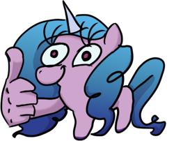 Size: 446x360 | Tagged: safe, artist:g5mlp, artist:imiya, imported from derpibooru, izzy moonbow, pony, unicorn, g5, reaction image, simple background, solo, squatpony, suddenly hands, thumbs up, transparent background