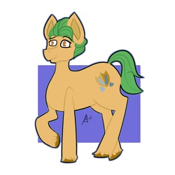 Size: 2000x2000 | Tagged: safe, artist:arthu, imported from derpibooru, hitch trailblazer, earth pony, pony, eyebrows, eyebrows visible through hair, g5, high res, male, no pupils, raised hoof, smiling, solo, stallion, unshorn fetlocks