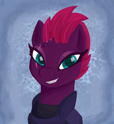 Size: 3406x3689 | Tagged: safe, artist:heatherberserker, imported from derpibooru, tempest shadow, pony, unicorn, broken horn, bust, female, happy, high res, horn, portrait, smiling, solo