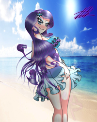 Size: 1080x1350 | Tagged: safe, artist:mlp-france-yt, imported from derpibooru, rarity, human, beach, clothes, female, humanized, solo, swimsuit