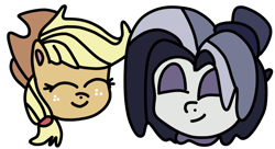 Size: 700x382 | Tagged: safe, artist:jadeharmony, imported from derpibooru, applejack, earth pony, pony, my little pony: pony life, applejack's hat, bowtie, cowboy hat, derek, derekjack, eyes closed, eyeshadow, female, freckles, g4.5, hat, makeup, male, mare, shipping, simple background, stallion, straight, top hat, transparent background