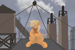 Size: 2748x1828 | Tagged: safe, artist:reddthebat, imported from derpibooru, applejack, earth pony, pony, apple, food, industrial, smokestack, solo