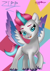 Size: 1240x1754 | Tagged: safe, artist:nanofam, imported from derpibooru, zipp storm, pegasus, pony, cutie mark background, female, g5, solo