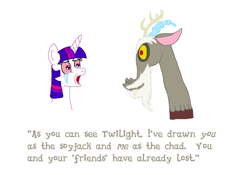 Size: 1494x1043 | Tagged: safe, artist:moonlight bloom, imported from derpibooru, discord, twilight sparkle, draconequus, pony, unicorn, angry, chad, crying, dialogue, duo, female, male, mare, meme, nordic gamer, ponified meme, soyjak, tears of anger, unicorn twilight, wojak, your argument is invalid