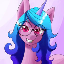 Size: 1400x1400 | Tagged: safe, artist:zachc, imported from derpibooru, izzy moonbow, pony, unicorn, g5, glasses, looking at you, smiling, solo