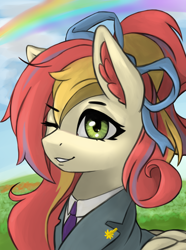 Size: 3120x4200 | Tagged: safe, artist:闪电_lightning, imported from derpibooru, oc, oc only, pony, equestria at war mod, clothes, female, mare, one eye closed, smiling, solo, wink