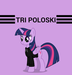 Size: 962x1000 | Tagged: safe, artist:edy_january, edit, imported from derpibooru, screencap, vector edit, twilight sparkle, alicorn, pony, album, album cover, clothes, davay, gopnik, hardbass, hoodie, jacket, slav, solo, song, tri poloski, tri poloski (songs), twi poloski, twilight sparkle (alicorn), vector