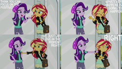 Size: 1280x720 | Tagged: safe, edit, edited screencap, editor:quoterific, imported from derpibooru, screencap, starlight glimmer, sunset shimmer, equestria girls, mirror magic, spoiler:eqg specials, all's well that ends well, eyes closed, female, geode of empathy, hand on hip, jewelry, magical geodes, necklace, one eye closed, open mouth, smiling