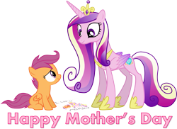 Size: 835x608 | Tagged: safe, artist:bronybyexception, imported from derpibooru, princess cadance, scootaloo, alicorn, pegasus, pony, cutie mark, duo, female, filly, mare, mothers day 2017, non canon, simple background, text, transparent background, vector