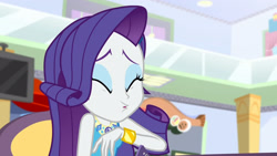 Size: 3410x1920 | Tagged: safe, imported from derpibooru, screencap, rarity, equestria girls, equestria girls series, rollercoaster of friendship, bracelet, cellphone, eyes closed, female, geode of shielding, high res, jewelry, magical geodes, open mouth, phone, rarity peplum dress, smartphone, solo