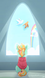 Size: 1024x1762 | Tagged: safe, artist:hopenotfound, imported from derpibooru, oc, oc only, oc:ocean beats, bird, pony, clothes, colt, male, solo, sweater