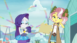 Size: 3410x1920 | Tagged: safe, imported from derpibooru, screencap, rarity, vignette valencia, equestria girls, equestria girls series, rollercoaster of friendship, blushing, bracelet, female, hairpin, high res, jewelry, rarity peplum dress, smiling