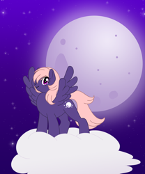 Size: 832x1000 | Tagged: safe, artist:akuoreo, imported from derpibooru, oc, oc only, pegasus, pony, cloud, female, full moon, mare, moon, on a cloud, solo, standing on a cloud