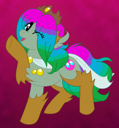 Size: 930x1000 | Tagged: safe, artist:akuoreo, imported from derpibooru, oc, oc only, earth pony, pony, clothes, crown, eye clipping through hair, female, jewelry, mare, multicolored hair, one eye closed, raised hoof, regalia, shoes, solo, wink