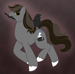 Size: 1000x983 | Tagged: safe, artist:akuoreo, imported from derpibooru, oc, oc only, bird, earth pony, pony, raven (bird), male, ponytail, quill, solo, stallion, unshorn fetlocks