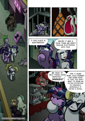 Size: 1204x1700 | Tagged: safe, artist:tarkron, imported from derpibooru, rarity, spike, twilight sparkle, oc, oc:cosmo cool, alicorn, breezie, dragon, pony, unicorn, comic:the royal sandal, comic, crime, food, horn, meat, sad, slave, slavery, twilight sparkle (alicorn), unicorn oc