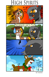 Size: 3910x6071 | Tagged: safe, artist:tranzmuteproductions, imported from derpibooru, oc, oc:tranzmute, oc:tyandaga, alicorn, bat pony, pony, alicorn oc, bat pony oc, female, horn, male, mare, outdoors, stallion, sweat, sweatdrop, wings