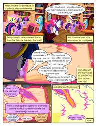 Size: 612x792 | Tagged: safe, artist:newbiespud, edit, edited screencap, imported from derpibooru, screencap, applejack, fluttershy, pinkie pie, rainbow dash, rarity, twilight sparkle, earth pony, pegasus, pony, unicorn, comic:friendship is dragons, magical mystery cure, book, comic, dialogue, element of generosity, element of honesty, element of kindness, element of laughter, element of loyalty, element of magic, elements of harmony, female, glowing, glowing horn, golden oaks library, horn, indoors, library, magic, magic aura, mane six, mare, open mouth, quill, screencap comic, telekinesis, unicorn twilight