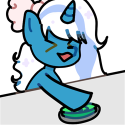 Size: 500x500 | Tagged: safe, artist:ring-rinmirse, imported from derpibooru, oc, oc:fleurbelle, alicorn, adorabelle, alicorn oc, bow, button, cute, eyes closed, female, hair bow, horn, mare, ocbetes, wings, xd