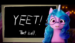 Size: 1280x736 | Tagged: safe, editor:horsesplease, imported from derpibooru, izzy moonbow, pony, spoiler:my little pony: a new generation, g5, glasses, izzy yeetbow, izzy's presentation, my little pony: a new generation, solo, template, yeet