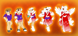 Size: 1500x700 | Tagged: safe, artist:akuoreo, imported from derpibooru, alicorn, anthro, unguligrade anthro, amaterasu, clothes, human to anthro, kimono (clothing), okami, transformation, transformation sequence