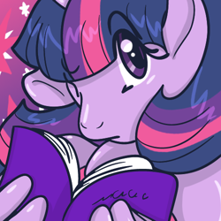 Size: 500x500 | Tagged: safe, artist:akuoreo, imported from derpibooru, twilight sparkle, anthro, unicorn, book, female, icon, mare, solo