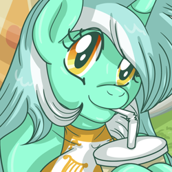 Size: 500x500 | Tagged: safe, artist:akuoreo, imported from derpibooru, lyra heartstrings, anthro, unicorn, female, icon, mare, sipping, solo, straw