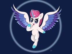 Size: 2880x2160 | Tagged: safe, artist:limitmj, imported from derpibooru, zipp storm, pegasus, pony, blushing, colored wings, female, flying, g5, high res, looking at you, mare, open mouth, open smile, smiling, smiling at you, solo, spread wings, wings