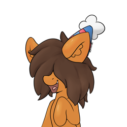 Size: 4000x4000 | Tagged: safe, artist:yelowcrom, imported from derpibooru, oc, oc only, oc:souplish, pony, absurd resolution, brown mane, bust, cute, ear fluff, hair over eyes, hat, male, open mouth, party hat, simple background, solo, stallion, watermark, white background