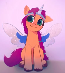 Size: 1495x1687 | Tagged: safe, artist:draw3, imported from derpibooru, sunny starscout, earth pony, pony, alicorn costume, costume, fake horn, fake wings, female, g5, mare, my little pony: a new generation, solo