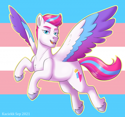 Size: 2000x1880 | Tagged: safe, artist:kaciekk, imported from derpibooru, zipp storm, pegasus, pony, female, flag, flag background, g5, pride, pride flag, solo, spread wings, trans zipp, transgender, transgender pride flag, wings