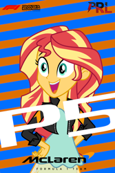 Size: 720x1080 | Tagged: safe, imported from derpibooru, sunset shimmer, equestria girls, excited, f1 2021, happy, logo, mclaren, solo