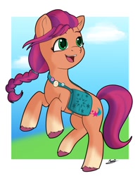 Size: 598x750 | Tagged: safe, artist:moonsango, imported from ponybooru, sunny starscout, earth pony, bag, female, g5, mare, saddle bag, solo